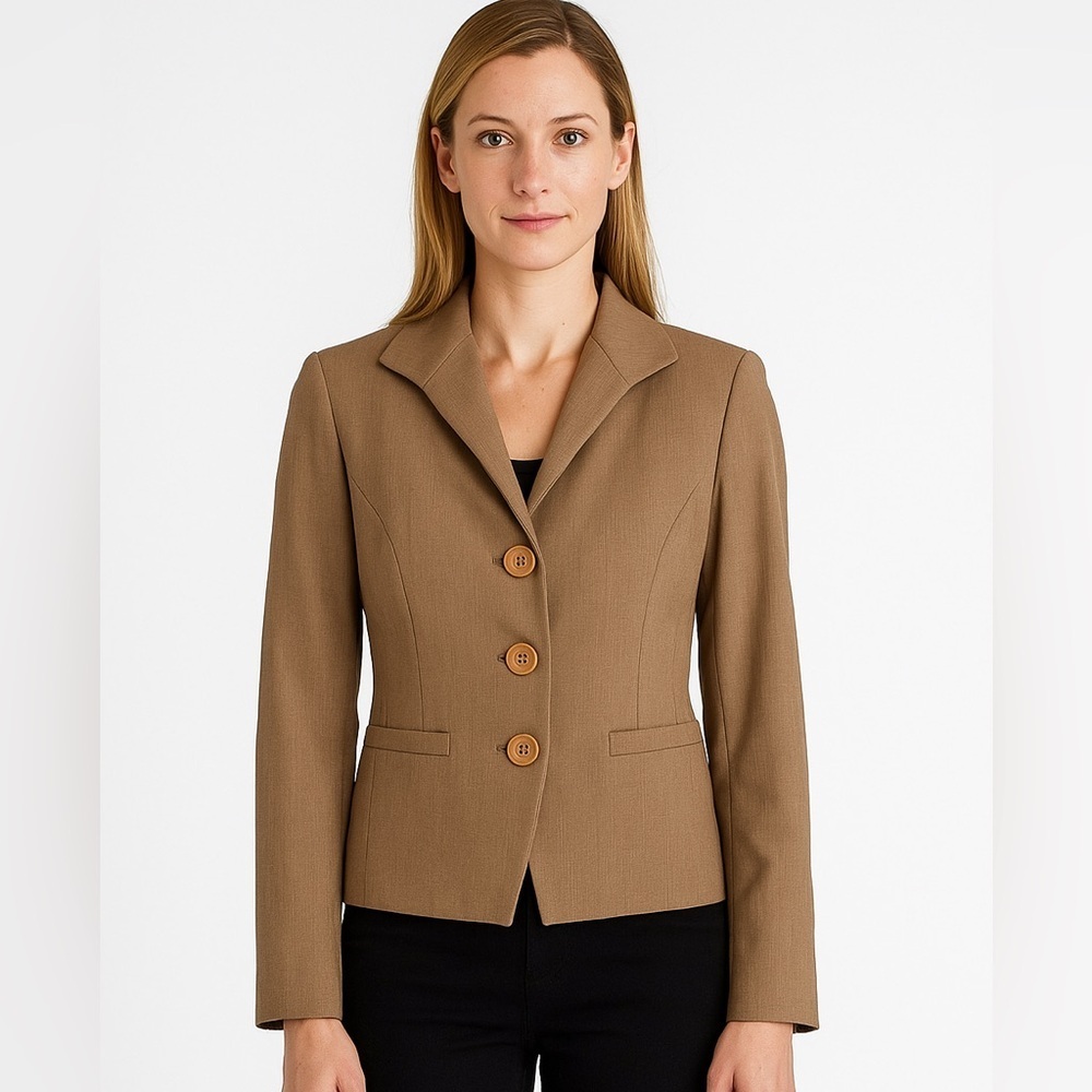 Lafayette 148 Women’s Wool 3 Button Short Blazer Size 9 Jacket Tan